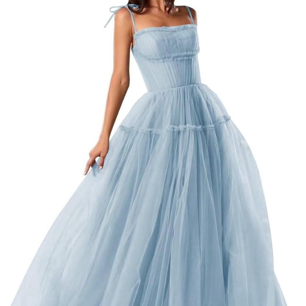 Tulle Spaghetti Strap Dress, Long A Line formal Gown